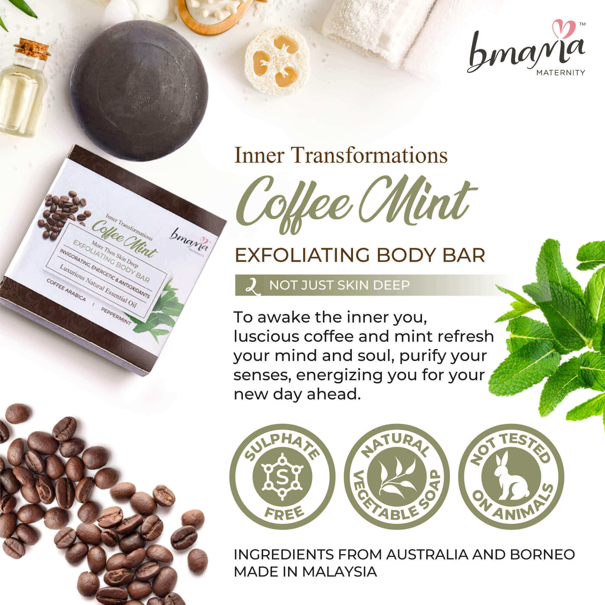 Bmama Inner Transformations Coffee Mint Exfoliating Body Bar
